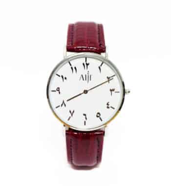 Montre femme fond blanc bracelet prune