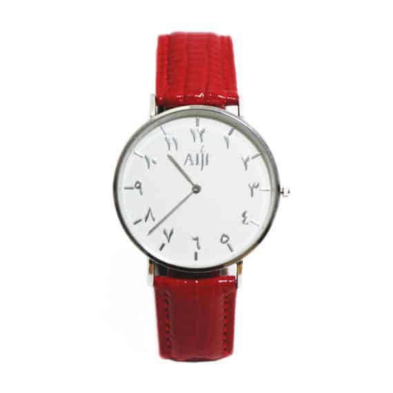 Montre femme fond blanc bracelet rouge